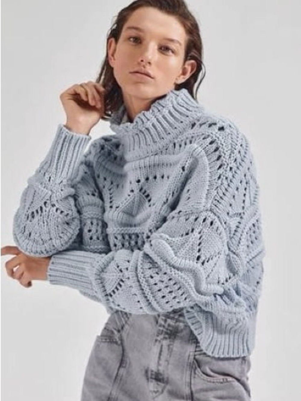 Isabel Marant Etoile Naka Pullover - Pale Blue Cable Turtleneck Sweater